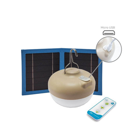 Cherry solar table & hanging lamp with battery portable, portable light in beige with solar panels and remote control