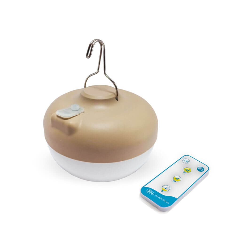 Tragbare Cherry Solar Tisch- & Hängelampe in Beige mit Akku und Fernbedienung, ideal für Outdoor-Events.