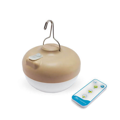 Cherry solar table & hanging lamp with battery portable and remote control in beige with hook.