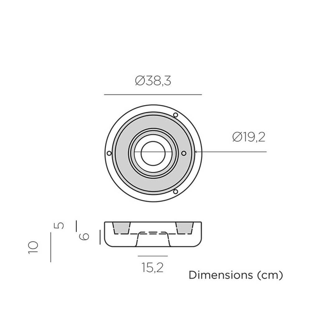 Maßzeichnung der Elba LED Blumentopf Außen-Hängeleuchte mit Akku, Durchmesser und Höhe in cm.