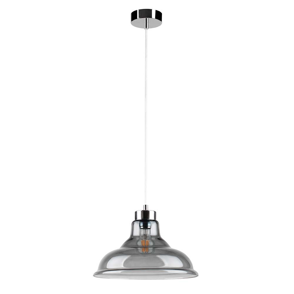 Hängelampe Avino Chrom, Rauchglas, Transparent, moderne Deckenleuchte mit elegantem Design.