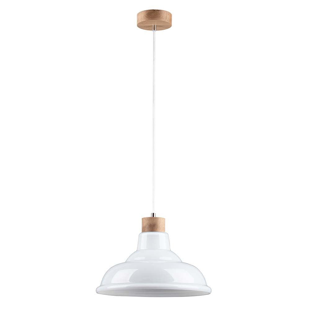 Hängelampe Avino Eiche-Geölt, Weiß, Transparent - elegante Hängeleuchte mit Holzdetails und weißem Lampenschirm.