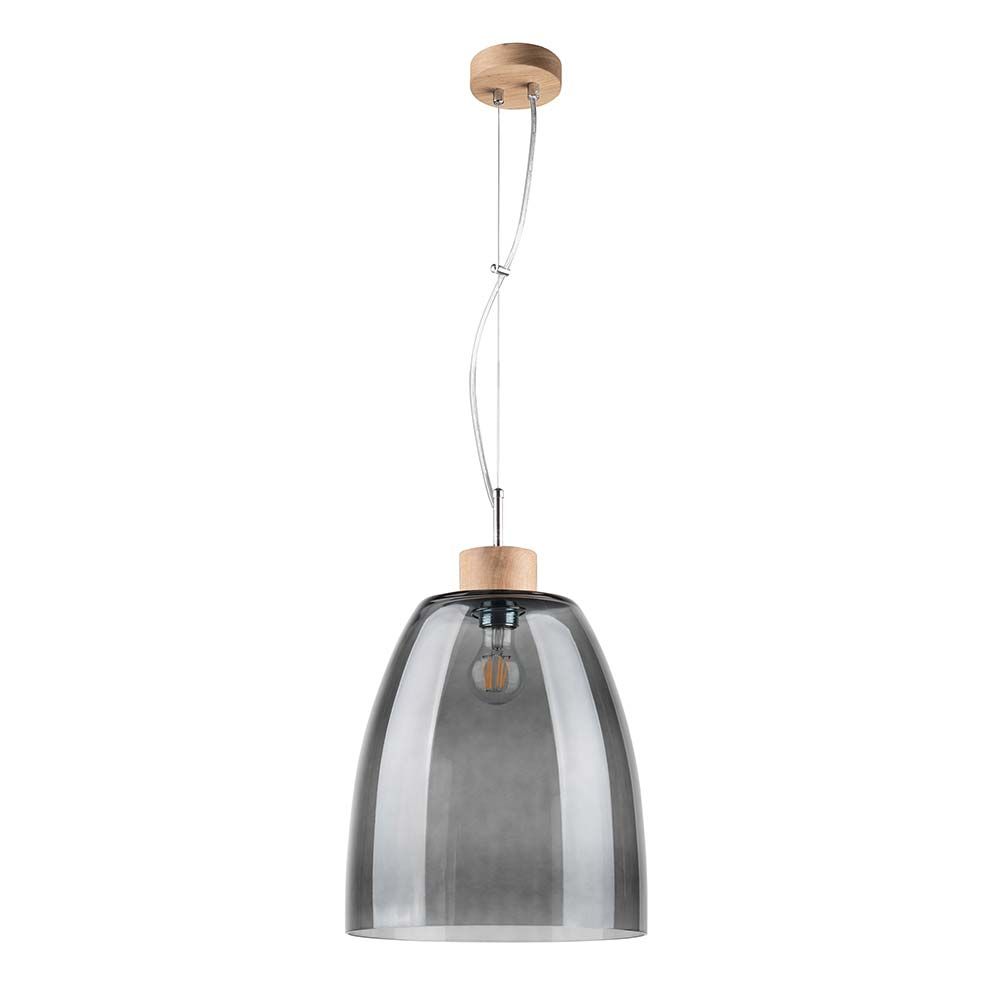 Hängelampe Campana Eiche-Geölt, Rauchglas, Transparent in moderner Innenraumgestaltung.