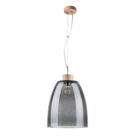 Hängelampe Campana Eiche-Geölt, Rauchglas, Transparent in moderner Innenraumgestaltung.