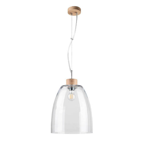 Hängelampe Campana Eiche-Geölt, Transparent mit klarer Glasglocke und Holzdetails.