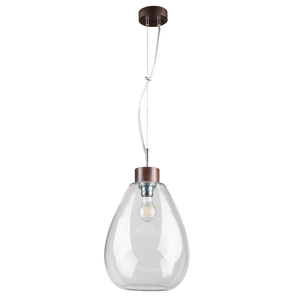 Hängelampe Piro Nussbaum, Transparent mit klarem Glas und elegantem Design, ideal für moderne Innenräume.