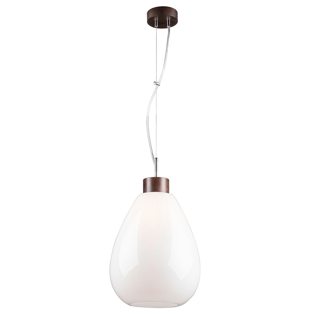 Hängelampe Piro Nussbaum, Weiß, Transparent in modernem Design mit weißem Lampenschirm.