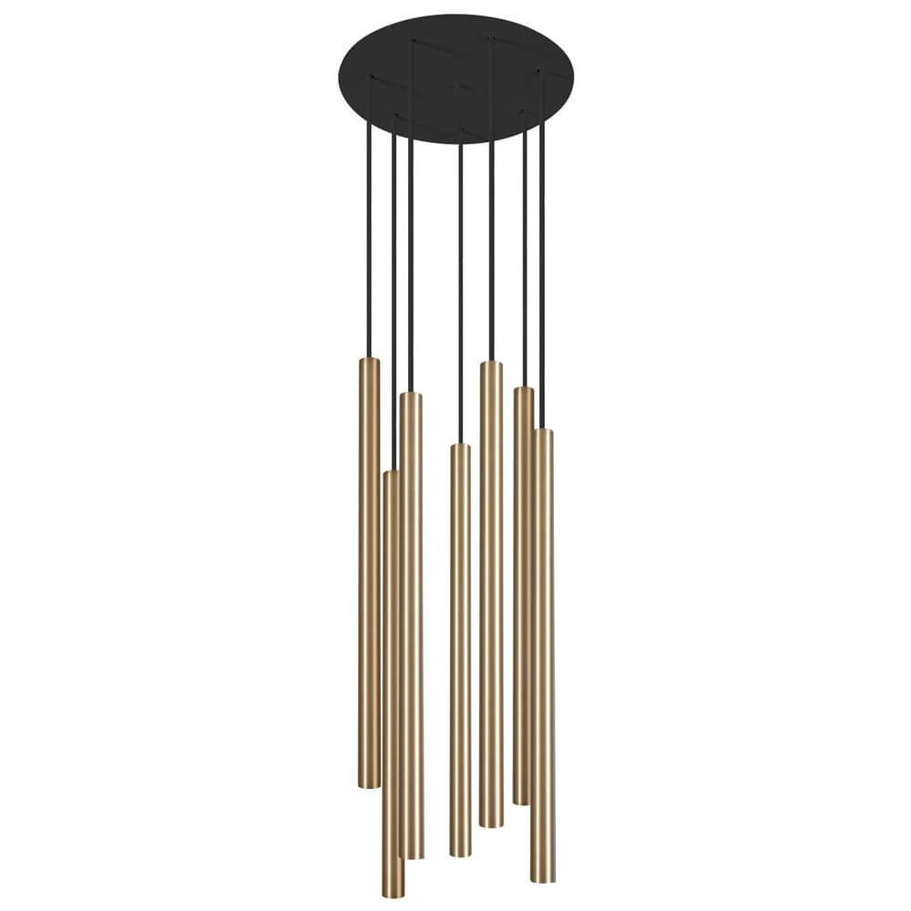 Hängeleuchte Laser 7-flg. Ø 30cm Goldfarben mit schlanken Leuchtenstäben in eleganter Optik.