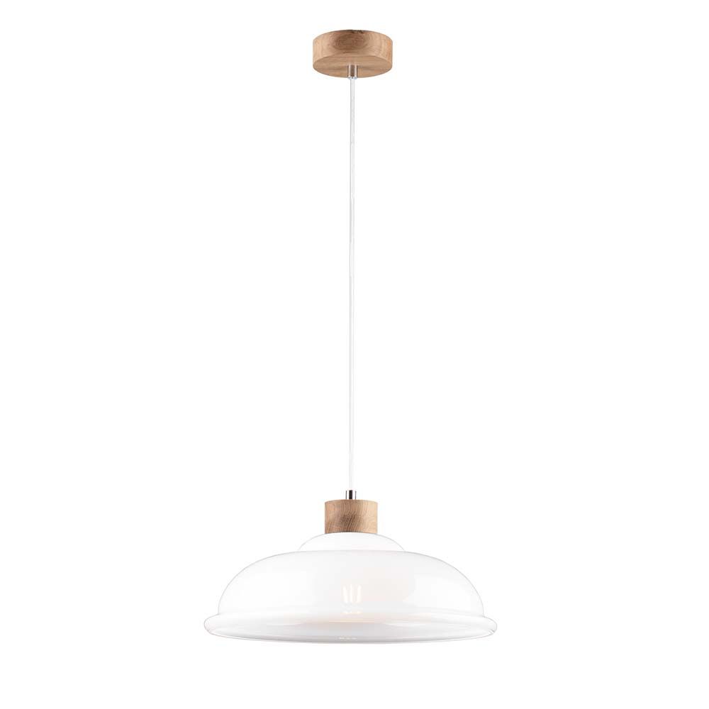 Hängeleuchte Molde Eiche-Geölt, Weiß, Transparent - elegante Deckenlampe mit Holz- und Glaselementen.