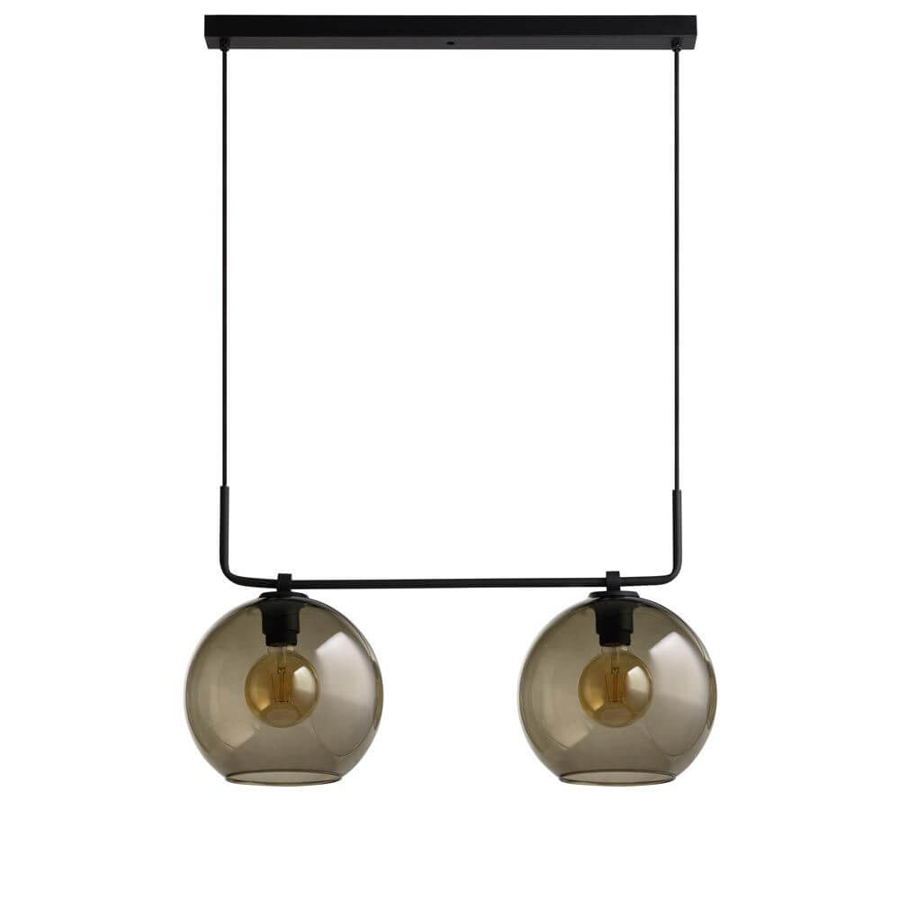 Hängeleuchte Monaco im Retro-Look Schwarz mit zwei Rauchglas-Lampenschirmen und elegantem Design.