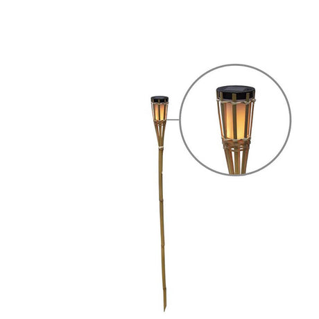Hiama LED piquet solaire de sol 120 cm avec effet flamme - éclairage de jardin solaire en bambou avec flamme LED