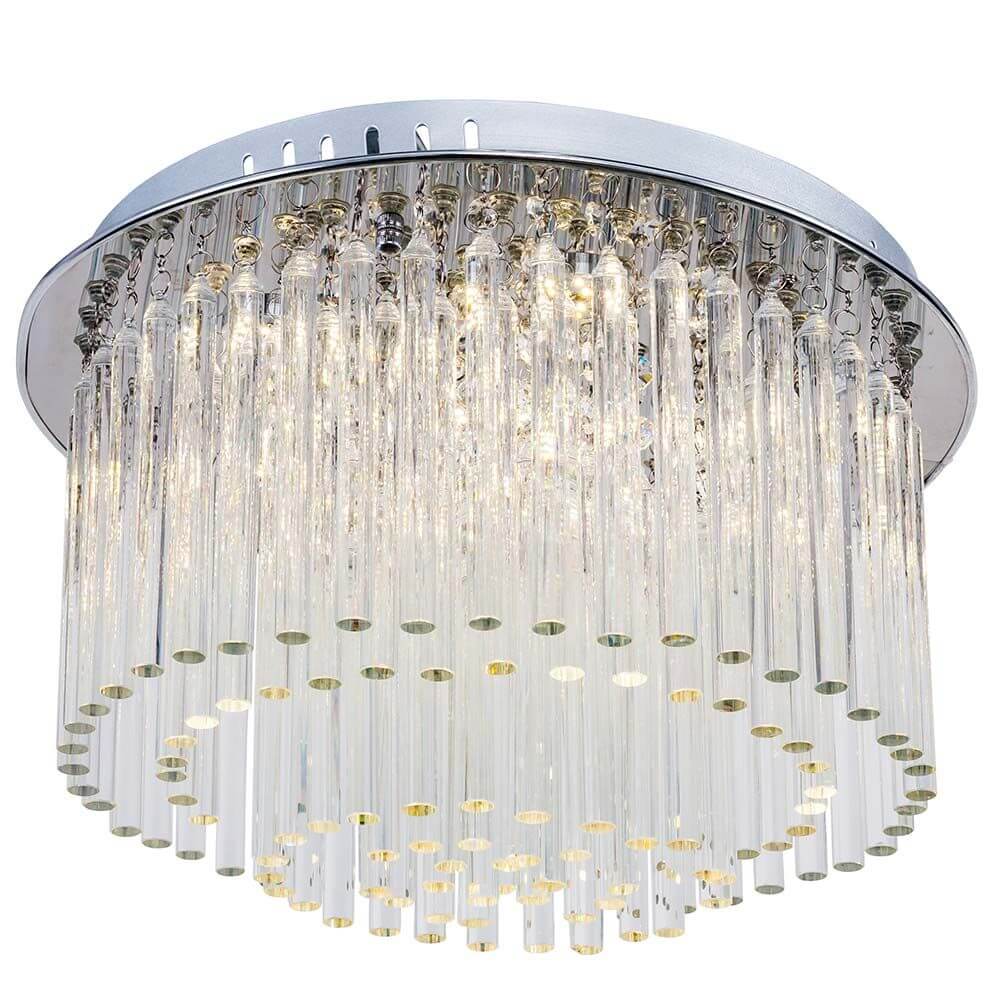 LED Deckenleuchte Gemma Short 6-flg. 1440lm Chrom, Transparent im eleganten Design mit Kristallstäben.