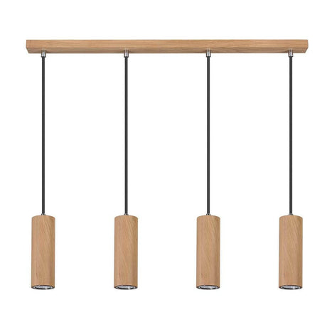 LED Lampe suspendue Pipe 350lm chêne huilé avec un design moderne et quatre suspensions en chêne.