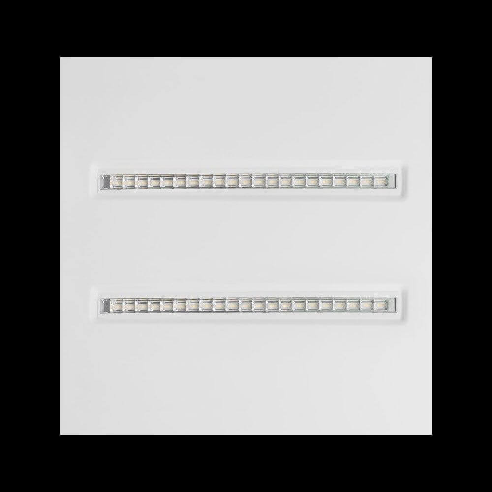 LED-Panel Apoli: flache Deckenleuchte in Weiß mit zwei Leuchtstreifen, blendfrei und effizient.