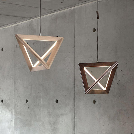 LED Trigonon pendant light 2500lm Walnut - geometric design with warm light.