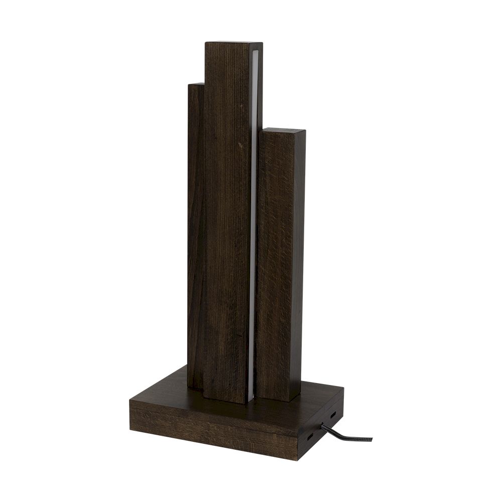 LED Tischlampe Manhattan Touch-Dimmer 1470lm Nuss auf einem Tisch mit modernem Design aus Holz.