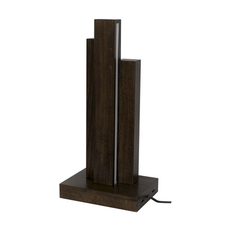 LED Tischlampe Manhattan Touch-Dimmer 1470lm Nuss auf einem Tisch mit modernem Design aus Holz.