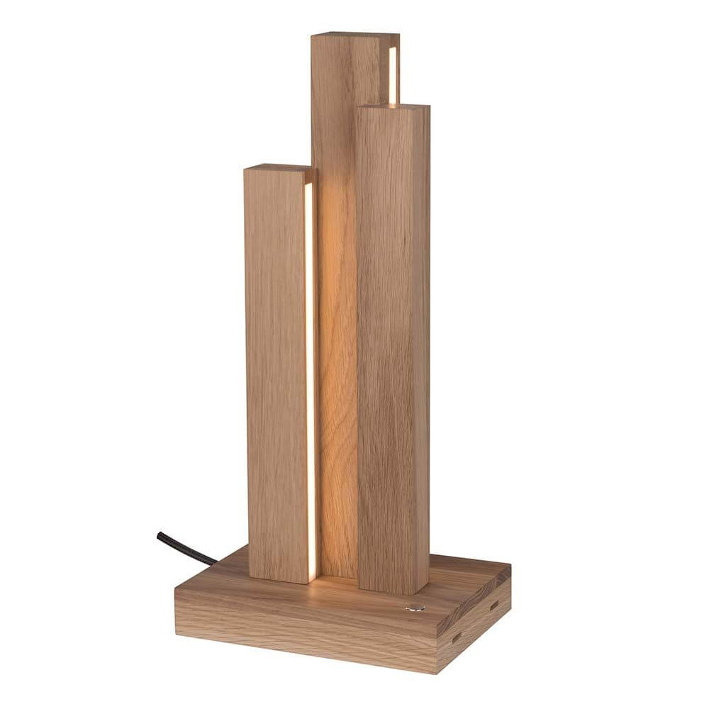 LED Tischleuchte Manhattan mit Touch-Dimmer, Eiche-geölt, moderne Lampe für stilvolle Innenräume.