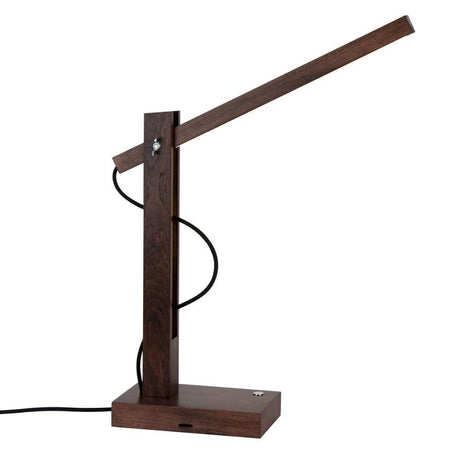 LED Tischleuchte Tukan Touch-Dimmer 490lm Nuss auf einem dunklen Holzsockel mit modernem Design.