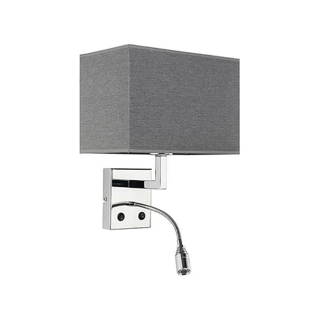 Wall lamp Hotel with LED reading arm Grey, chrome – modern wall light with adjustable reading arm and minimalist design.