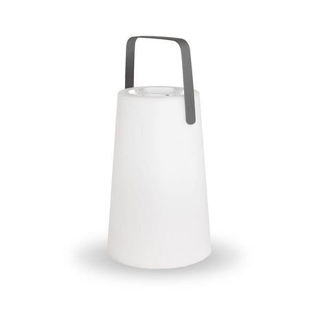 Lampe haut-parleur portable Nómada Blanche - lampe conique moderne avec poignée de transport, idéale pour des soirées conviviales.