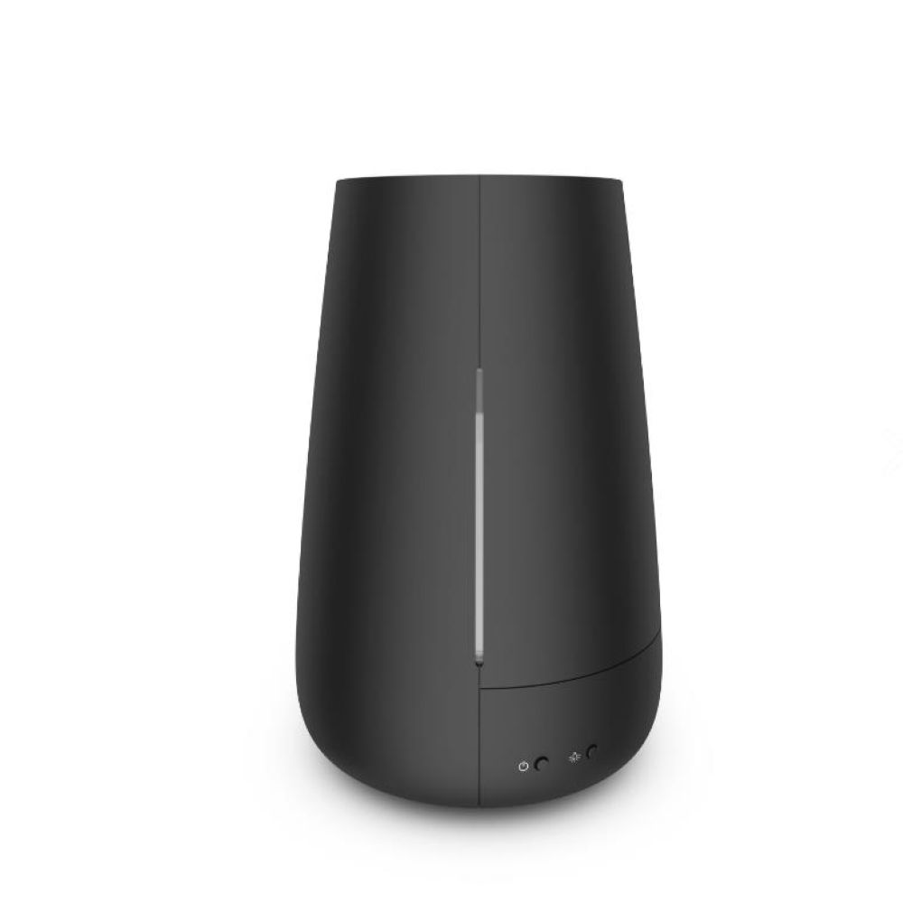 Humidificateur d'air LED & diffuseur d'arômes Ben avec effet lumière de cheminée dans un design moderne et noir.