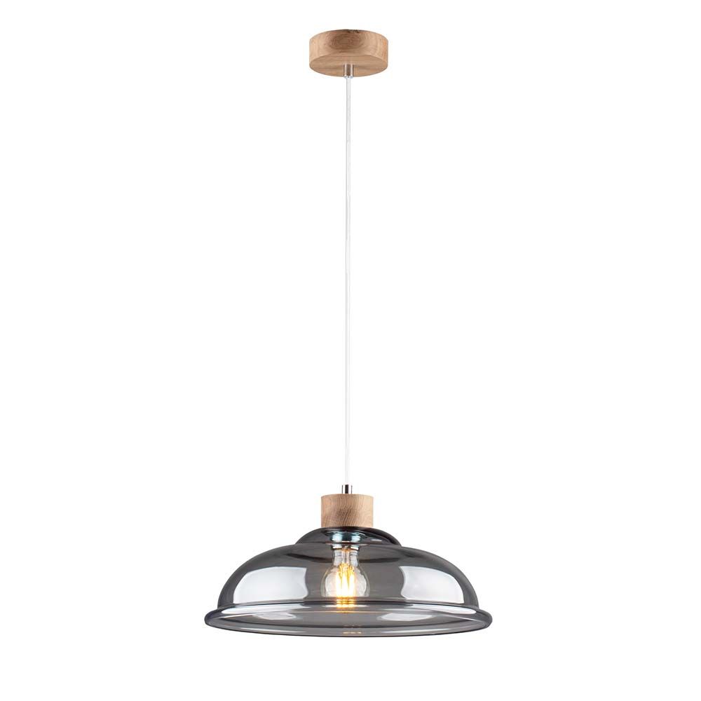 Pendellampe Molde Eiche-Geölt, Rauchglas, Transparent mit stylischem Design und Holzdetails.