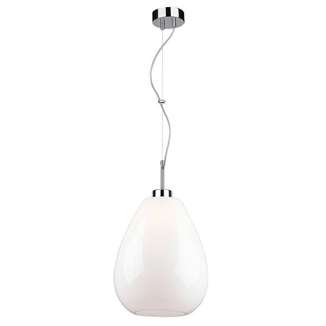Pendellampe Piro Chrom, Weiß, Transparent moderne Hängelampe mit weißem Glas und Chromdekor
