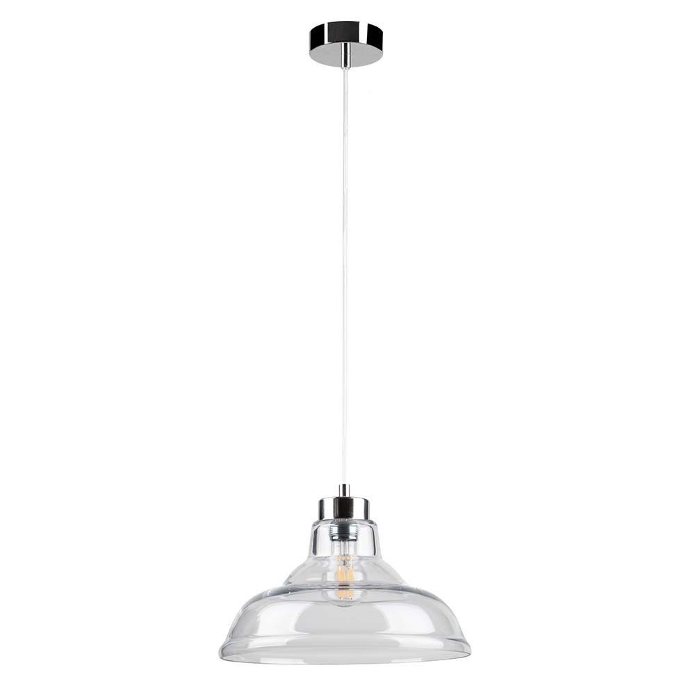 Pendelleuchte Avino Chrom, Transparent mit klarer Glasabdeckung und elegantem Design.
