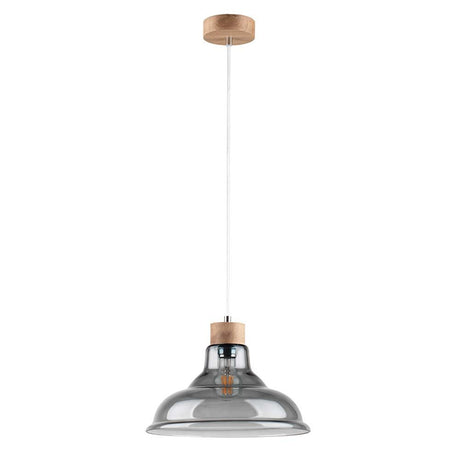 Pendelleuchte Avino Eiche-Geölt, Transparent in modernem Design mit Holz-Elementen.