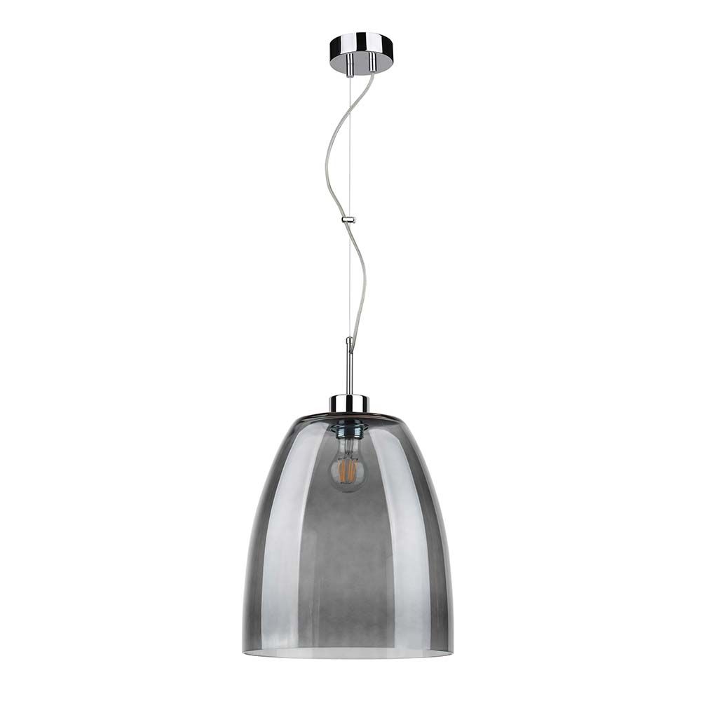 Pendelleuchte Campana Chrom, Rauchglas, Transparent in stilvollem Design mit gläsernem Schirm.