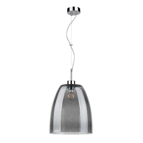 Pendelleuchte Campana Chrom, Rauchglas, Transparent in stilvollem Design mit gläsernem Schirm.
