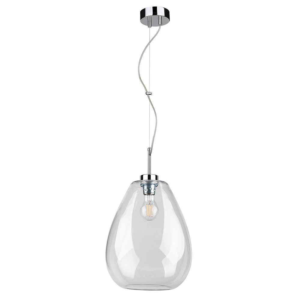 Pendelleuchte Piro Chrom, Transparent mit klarem Glasschirm und elegantem Design.