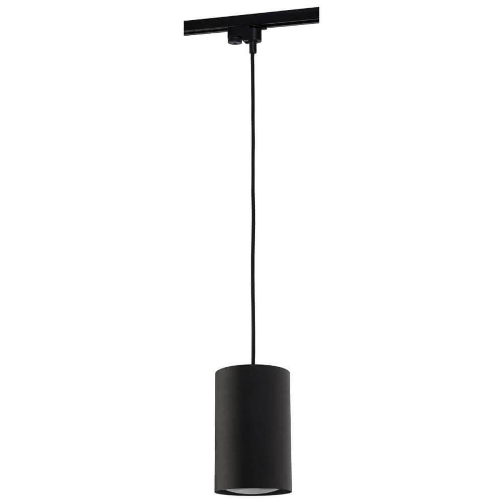 Schwarze Schienen-Pendelleuchte mit GU10 Fassung für Küchen und Wohnzimmer, ideal für bis zu 75 W Leuchtmittel.