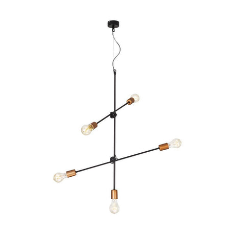 Retro pendant light Sticks 5-light. Gold-colored with a double-crossed design and adjustable rods.