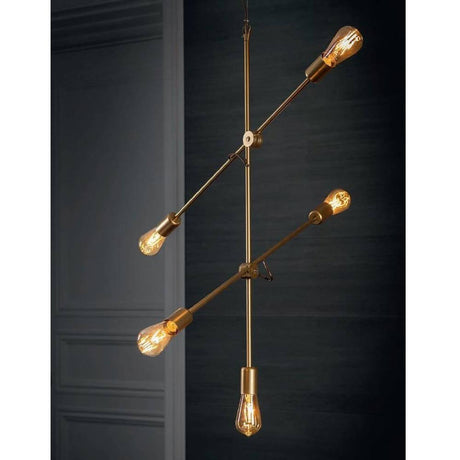Retro pendant light Sticks 5-light. Gold-colored in a modern design with adjustable rods and E27 sockets.