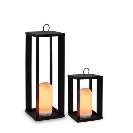Siroco LED lampe de table et de sol d’extérieur effet flamme dans un élégant style lanterne.