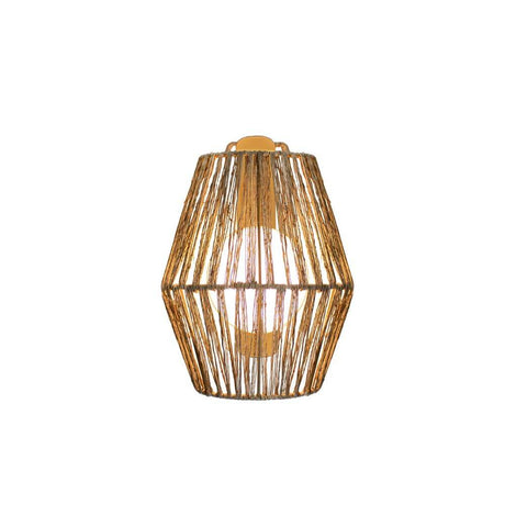Sisine Boho-Style LED candeeiro de parede exterior a bateria em ervas marinhas, em ervas marinhas tecidas à mão, com luz branca quente.