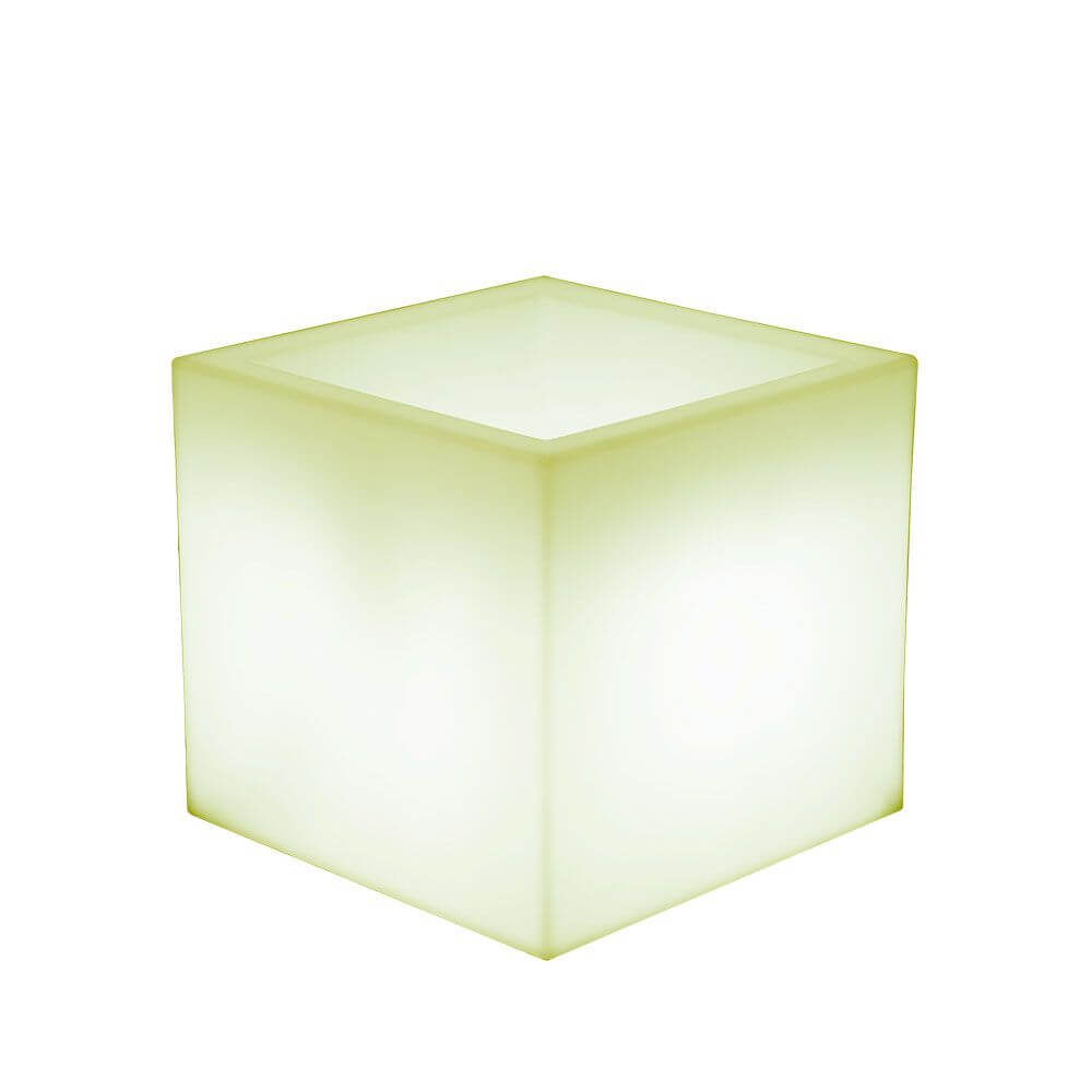 Solar-Topf Narciso mit Akku Big - dekorativer, quadratischer Pflanzer aus hellem Material.