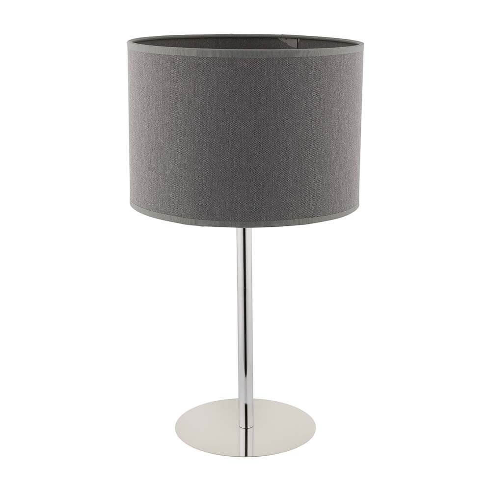 Tischlampe Hotel mit Stoffschirm Grau auf moderner Metallbasis, ideal für Schlafzimmer und Wohnräume.