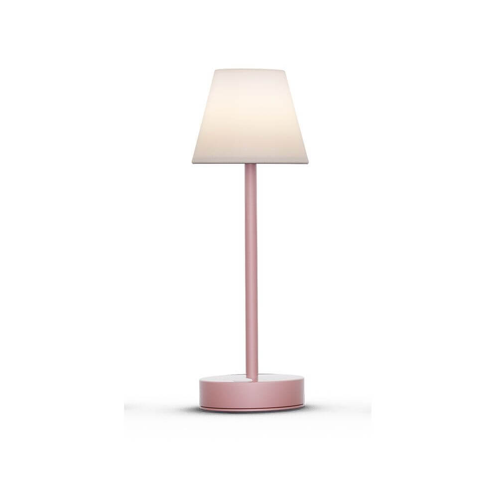 Akku LED-Tischleuchte Lola in modernem Design, rosa Lackierung, ideal für Innen- und Außenbereiche.