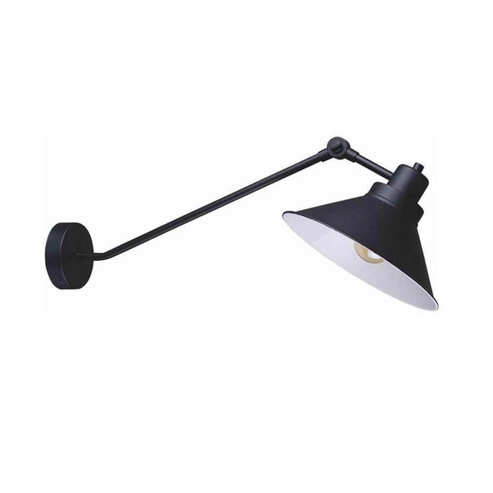 Vintage Wandleuchte Techno in Schwarz mit weißem Lampenschirm, ideal für Wohnzimmer und Nachttisch.