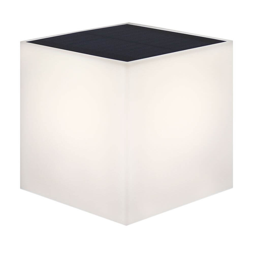 Wally LED Solar Wandleuchte in würfelförmiger, eleganter Design mit Bewegungssensor und Dämmerungssensor.