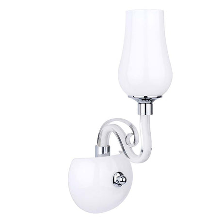 Wandleuchte Lutecja Chrom, Weiß mit weißem Glas und chromfarbener Halterung in modernem Design.