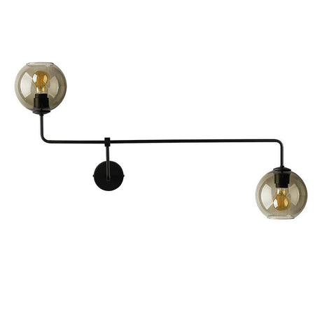 Monaco wall light in retro look black with two smoked glass spheres and black metal frame.