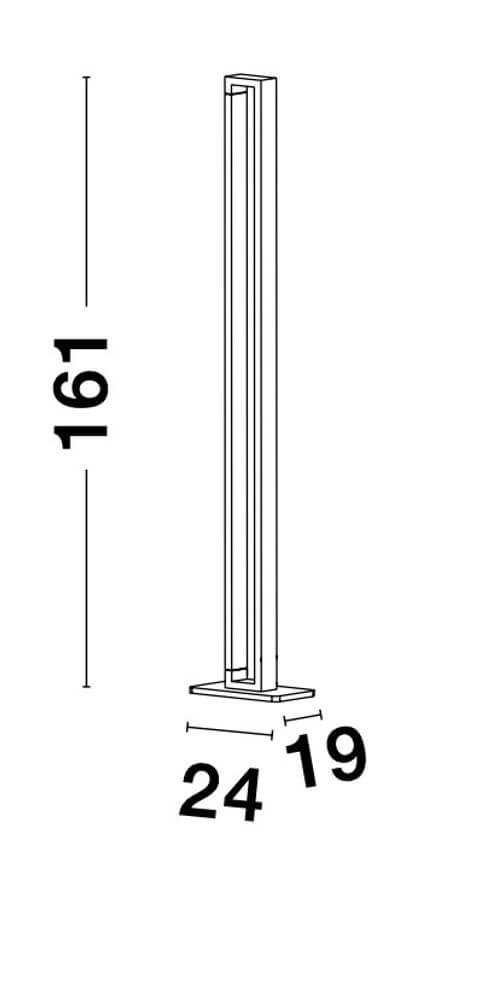 Maßzeichnung der Line LED Stehlampe 3000K Weiß mit den Abmessungen 161 cm höhe, 24 cm breite, 19 cm tiefe.