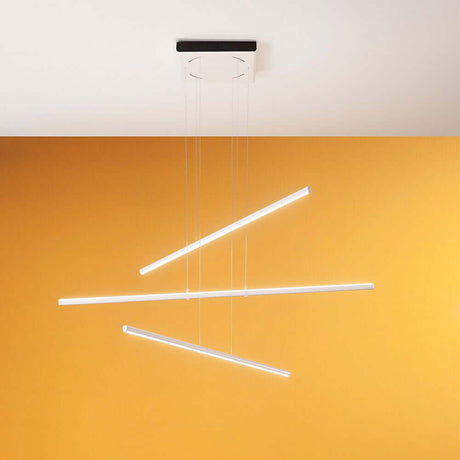 Straight P3 LED pendant light Small with modern slim LED lights on an orange wall.