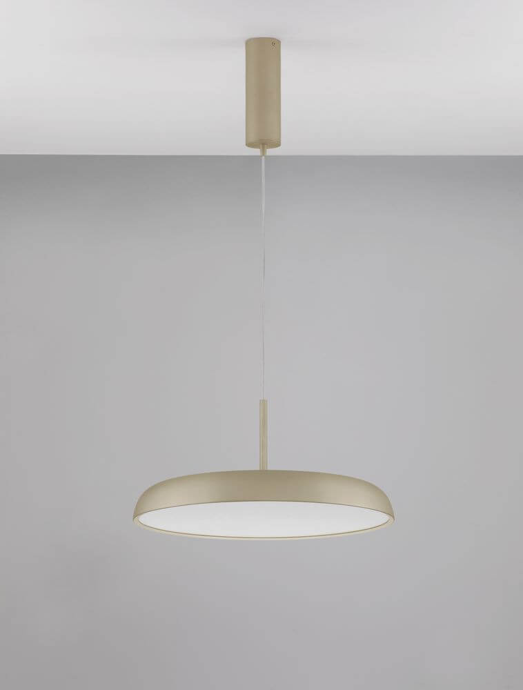 Linus LED Pendelleuchte Ø 45cm Triac 3000K in edlem Champagnergold an Decke montiert