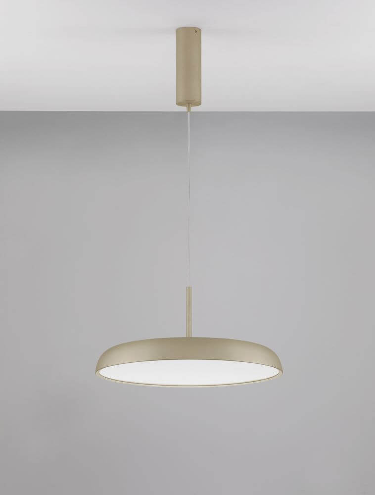 Linus LED Pendelleuchte Ø 45cm Triac 3000K in edlem Champagnergold, schlichte Design-Leuchte.