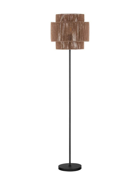 Lito Stehlampe Natur, Schwarz aus Rattan, 145 cm hoch, modern für Schlafzimmer und Wohnzimmer